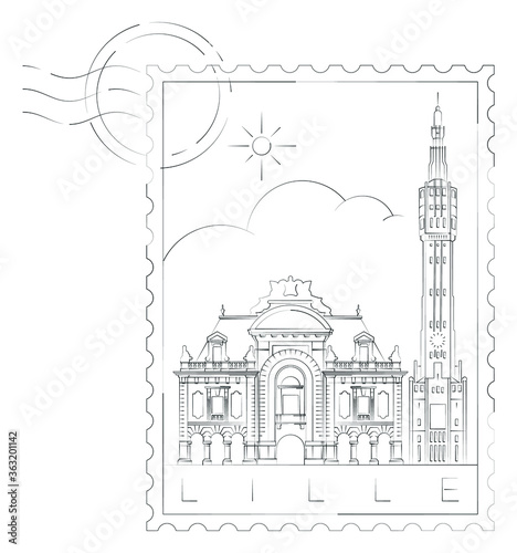 Bilde på lerret Lille stamp, vector illustration and typography design, France