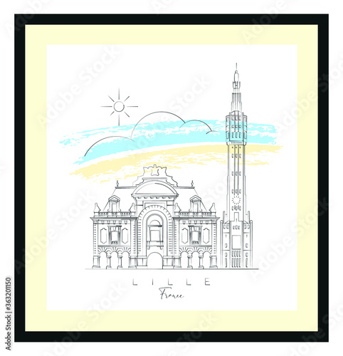 Lille poster, vector illustration and typography design, France