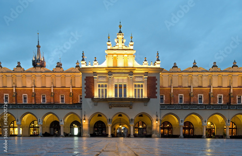 Cloth Hall illuminated in Krakow, Poland