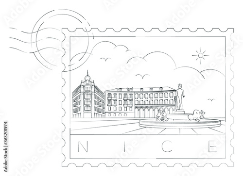 Nice urban stamp, vector illustration and typography design, france