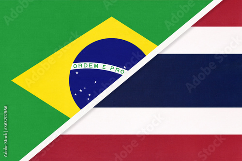 Brazil and Thailand or Siam  symbol of national flags from textile. Championship between two countries.
