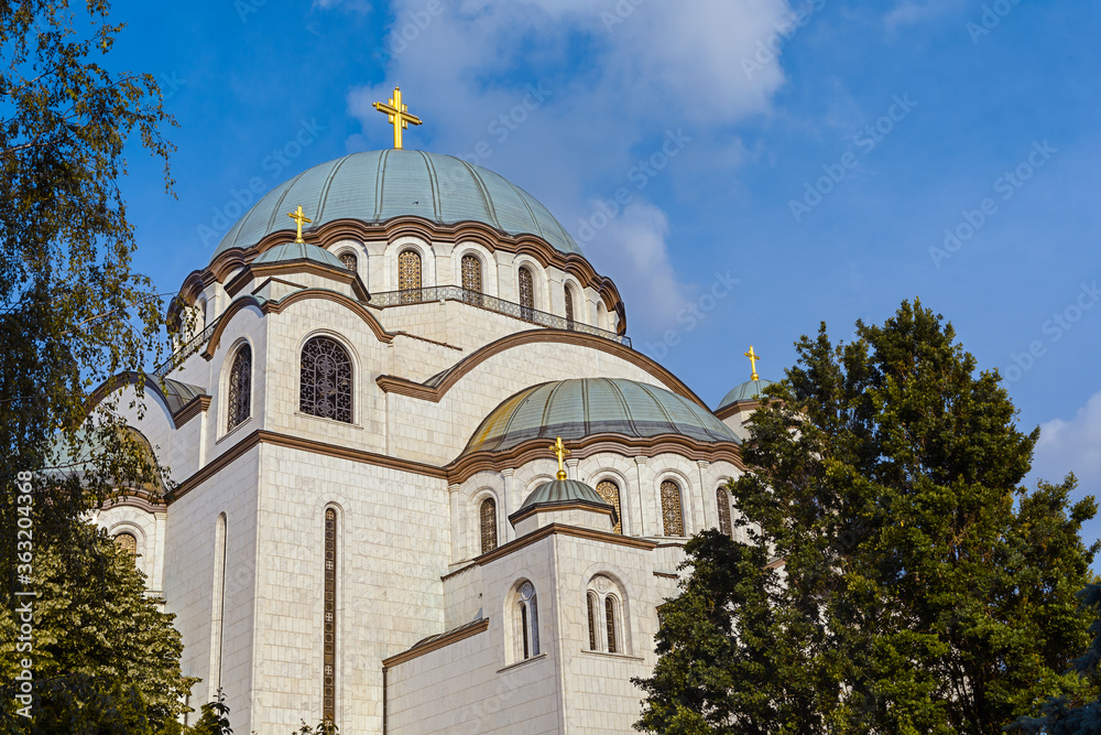 Beautiful Saint Sava christian catedral with blue cloudy sky in the capital Belgrade