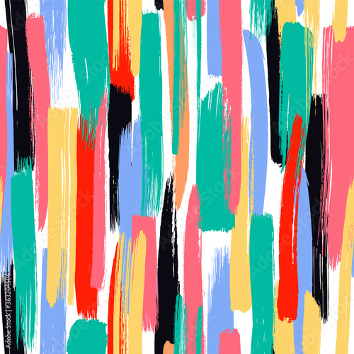 Seamless vector pattern made by hand drawn paint strokes. Bright retro pattern.
