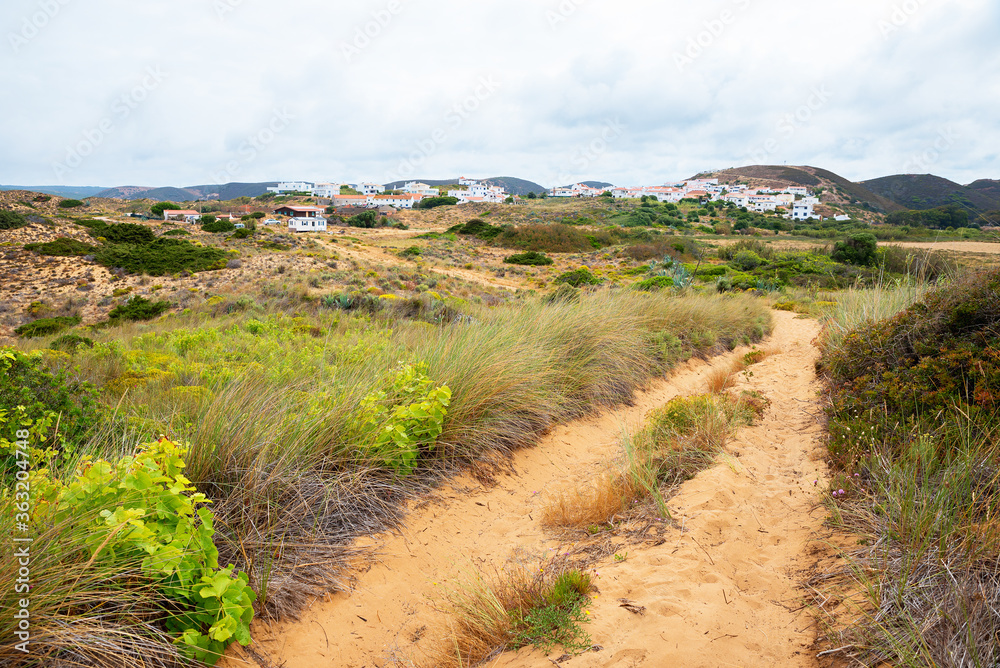 sandy path to tourist town Carrapateira, Portugal