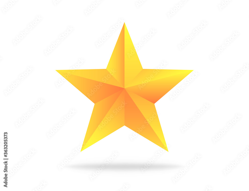 Realistic yellow star. Gold rating three-dimensional award. Metallic star shape with shadow. Rating icon with gradient. Isolated one metallic star. Vector EPS 10. Realistic yellow star. Gold rating three-dimensional award. Metallic star shape with shadow. Rating icon with gradient. Isolated one metallic star. Vector EPS 10.