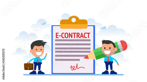 Businessman signing online contract. Online signatures for agreements and contracts.
