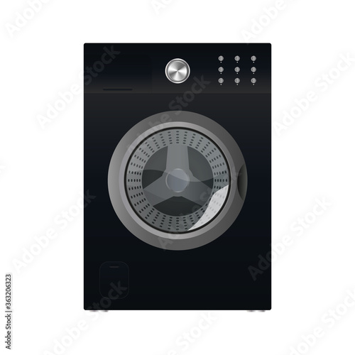 Black washing machine isolated on a white background. Realistic vector washing machine.