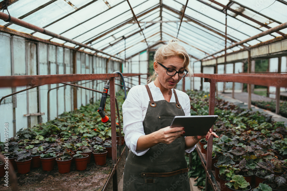 women working in greenhouse flower nursery women working in greenhouse flower nursery