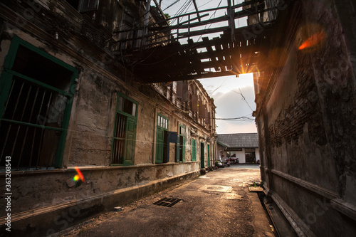 Photography Old alley building in Bangkok, Thailand