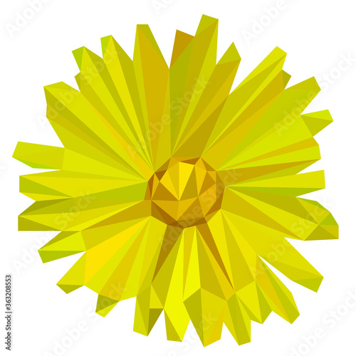 Yellow dandelion flower drawn by triangles, low poly dandelion