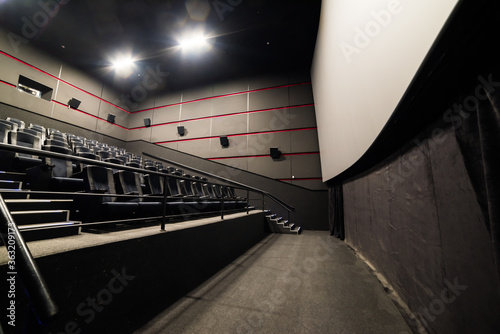 Cinema empty screen. audience with empty seats. Mock up