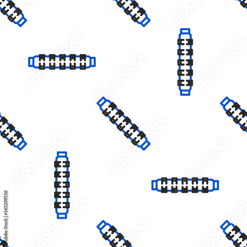 Line Hunting cartridge belt with cartridges icon isolated seamless pattern on white background. Bandolier sign. Hunter equipment, armament. Colorful outline concept. Vector.