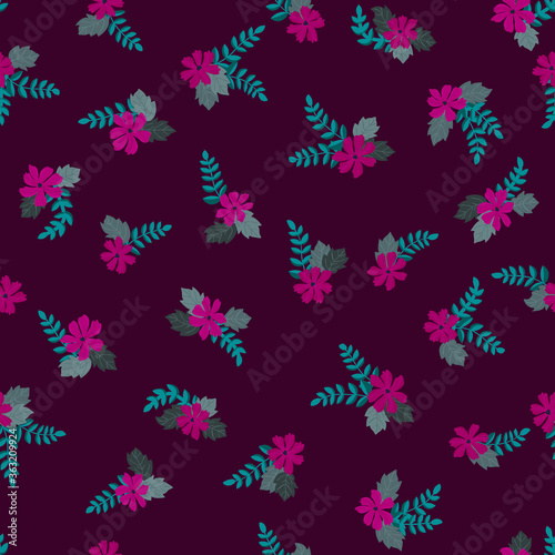 Vintage folk floral background. Seamless vector pattern for design and fashion prints. Plant pattern with small ditsy flowers. Country style. Use for for textile  wallpaper  covers.