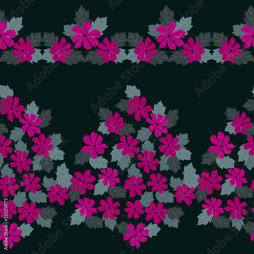 Seamless pleasant border in cute  flowers. Millefleurs. Floral background for textile, fabric manufacturing, wallpaper, covers, surface, print, gift wrap, scrapbooking, decoupage.