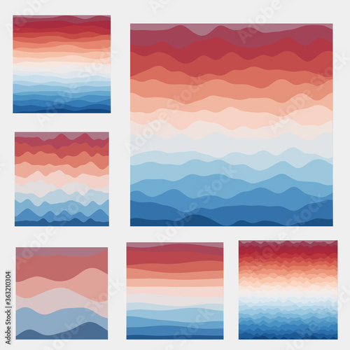 Abstract waves background collection. Curves in red blue colors. Cool vector illustration.
