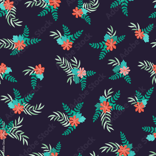 Vintage folk floral background. Seamless vector pattern for design and fashion prints. Plant pattern with small ditsy flowers. Country style. Use for for textile, wallpaper, covers.