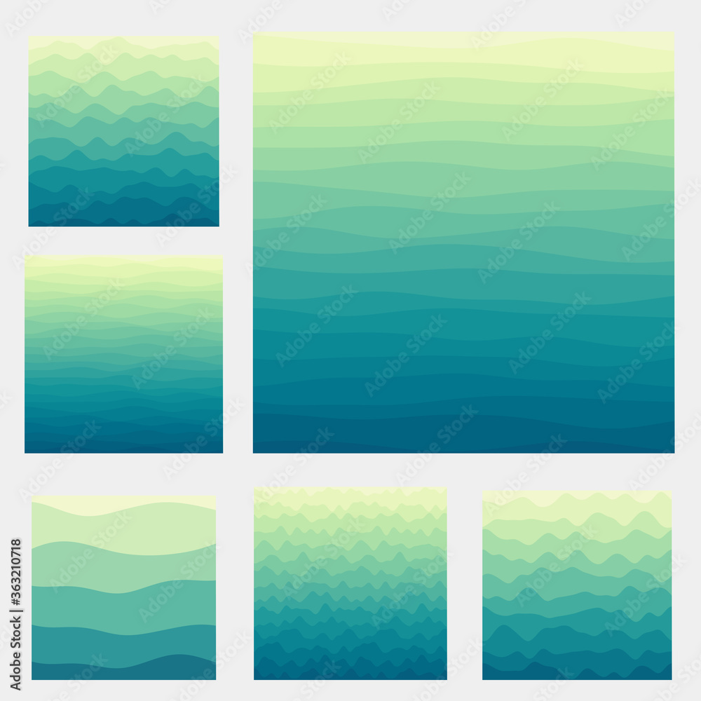 Abstract waves background collection. Curves in yellow blue colors. Authentic vector illustration.