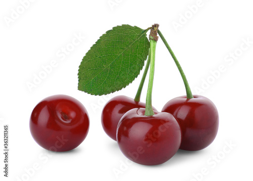 Sweet red juicy cherries isolated on white