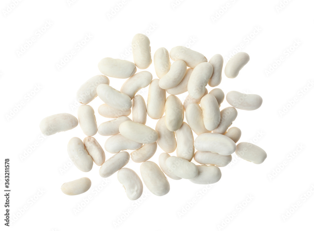 Pile of raw beans on white background, top view. Vegetable seeds Pile of raw beans on white background, top view. Vegetable seeds