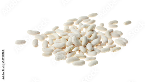 Pile of raw beans on white background. Vegetable seeds