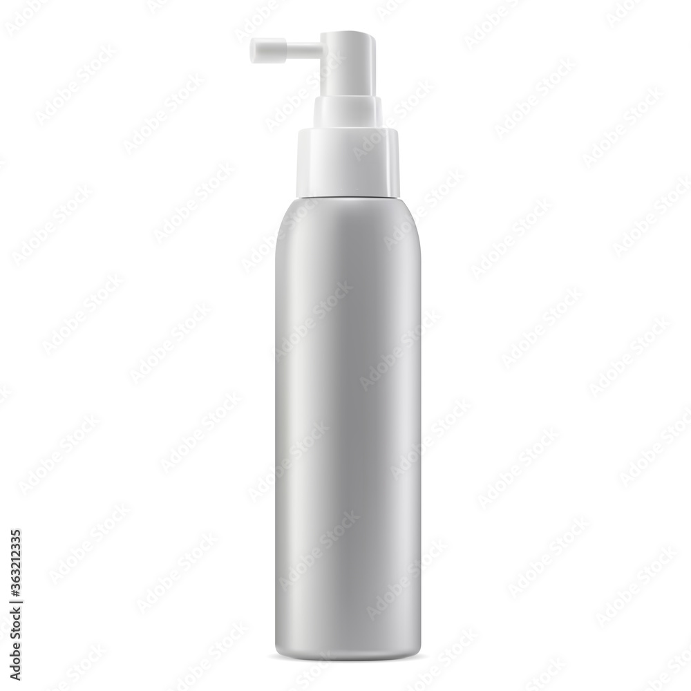 Spray bottle mockup. Cosmetic package with dispenser vector template illustration. Realistic aerosol container blank on white background. Medical tube with mist cap for face beauty product Spray bottle mockup. Cosmetic package with dispenser vector template illustration. Realistic aerosol container blank on white background. Medical tube with mist cap for face beauty product