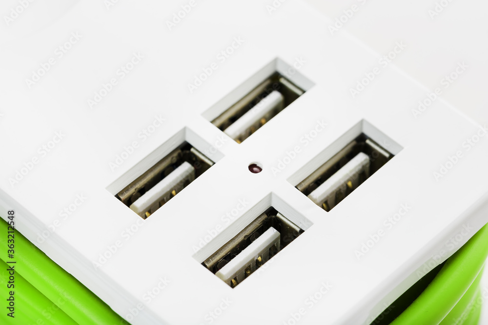Power Strip USB for charging gadgets and electronic devices. On a white background, isolate. Free space Power Strip USB for charging gadgets and electronic devices. On a white background, isolate. Free space