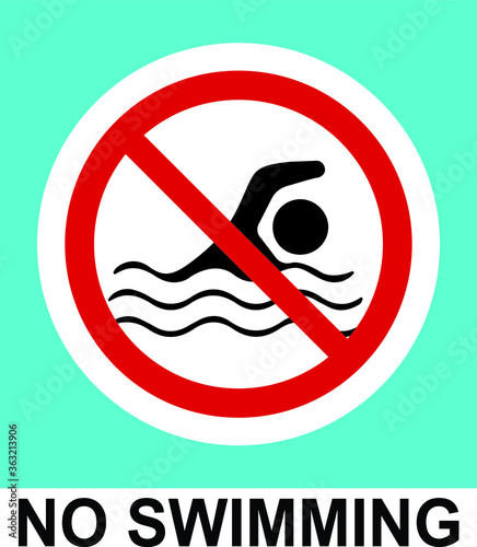 NO SWIMMING ALLOWED DO NOT SWIM BANNED PROHIBITED DEEP WATER FLASH FLOODS RISK NOTICE WARNING SIGN VECTOR ILLUSTRATION EPS