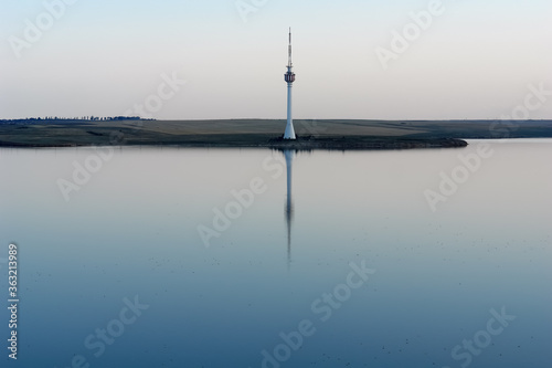 TV tower by the lake in Romania.