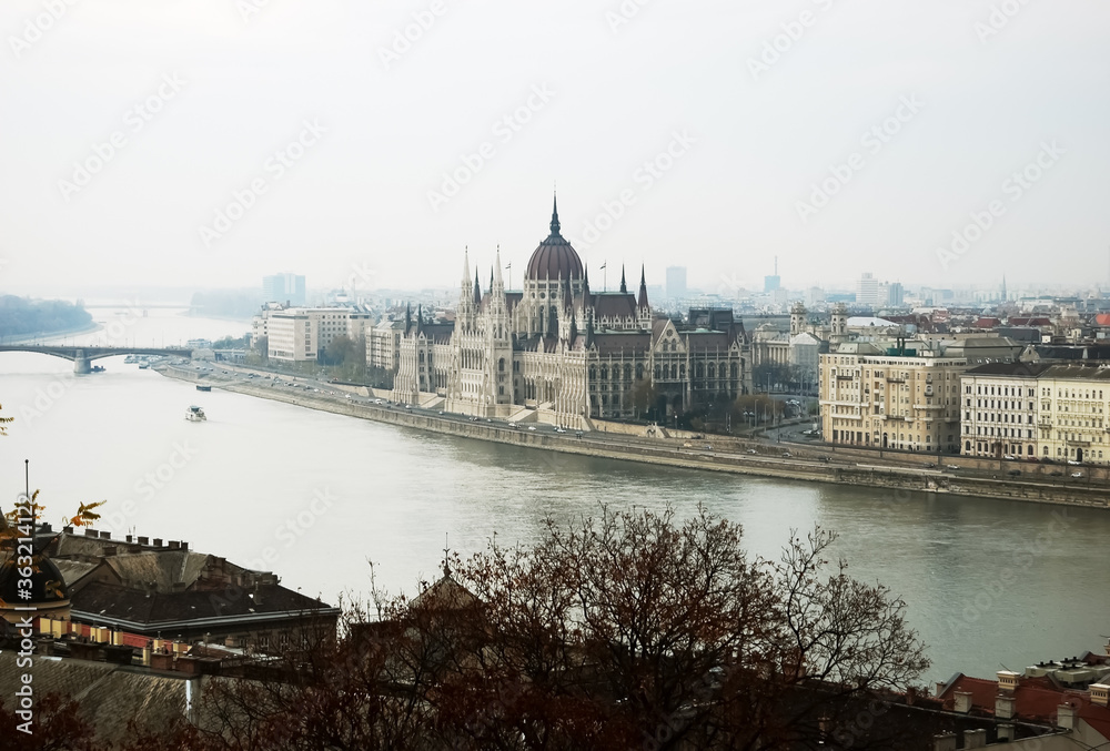 View of the Parliament in Budapest, Hungary.