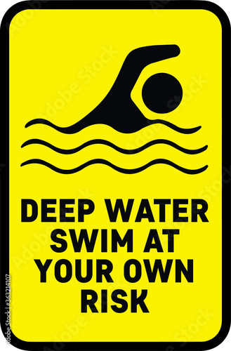 NO SWIMMING ALLOWED DO NOT SWIM BANNED PROHIBITED DEEP WATER FLASH FLOODS RISK NOTICE WARNING SIGN VECTOR ILLUSTRATION EPS