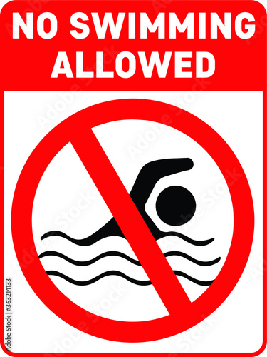NO SWIMMING ALLOWED DO NOT SWIM BANNED PROHIBITED DEEP WATER FLASH FLOODS RISK NOTICE WARNING SIGN VECTOR ILLUSTRATION EPS