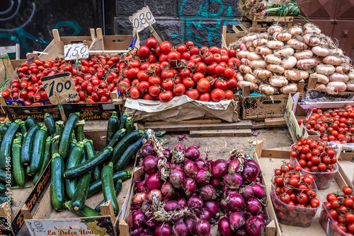 Vegetables for sale in area of Pescheria fish market in Catania city on east coast of Sicily, Italy photo