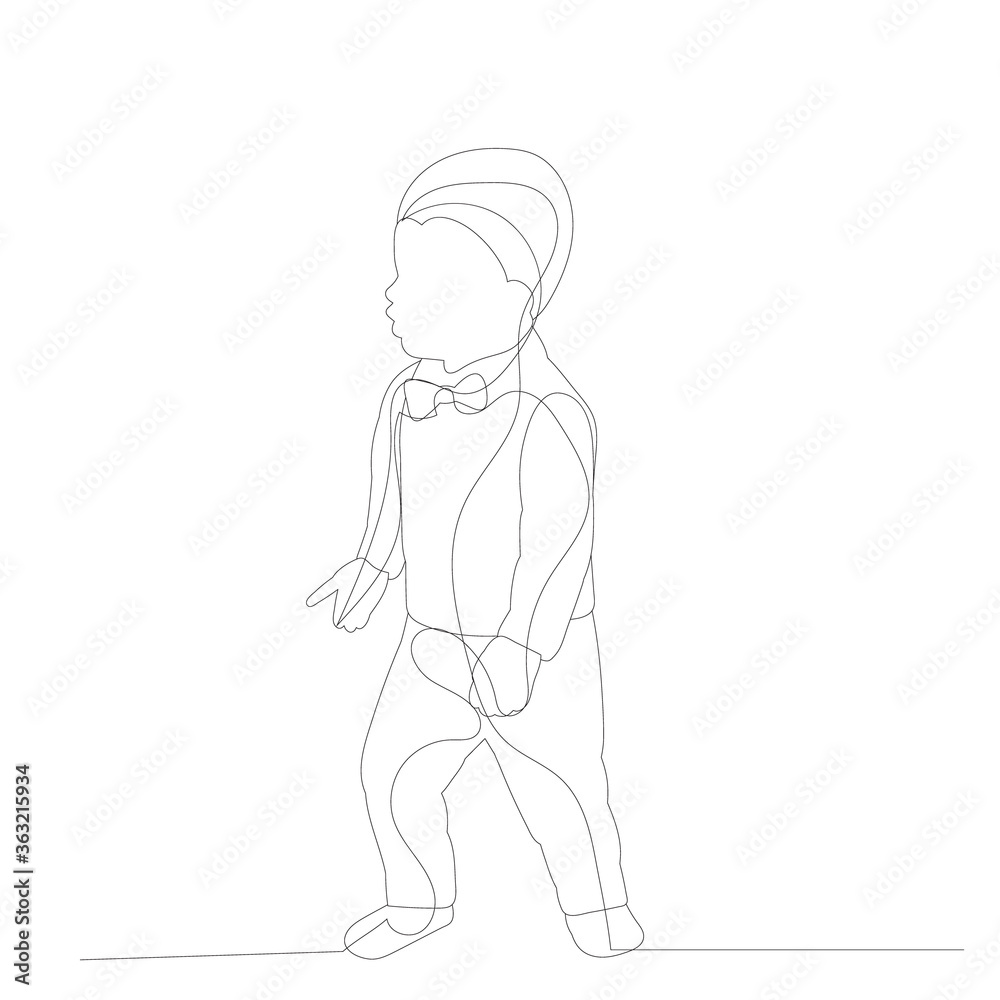 vector, isolated, drawing a continuous line the boy is walking