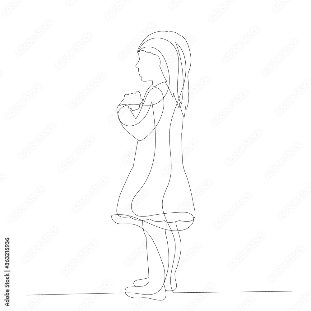 continuous line drawing of a girl in a dress