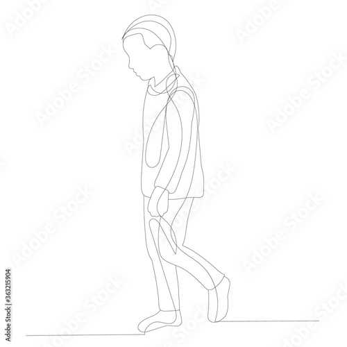 isolated  drawing a continuous line the boy is walking