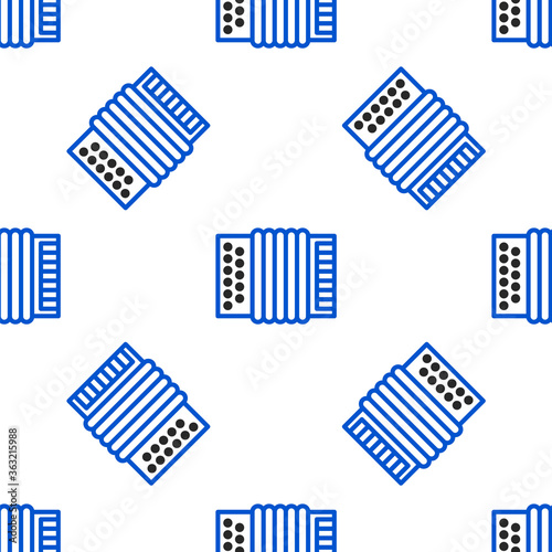 Line Musical instrument accordion icon isolated seamless pattern on white background. Classical bayan, harmonic. Colorful outline concept. Vector.