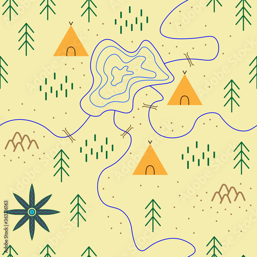 children adventure map seamless pattern vector illustration.