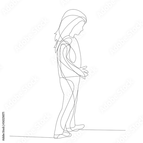 continuous line drawing of a little girl