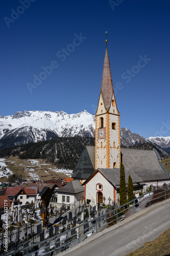 beautiful landscape with valleys, Parish church Nauders