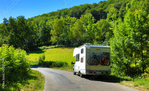 motor home in landscape of french countryside- Aveyron