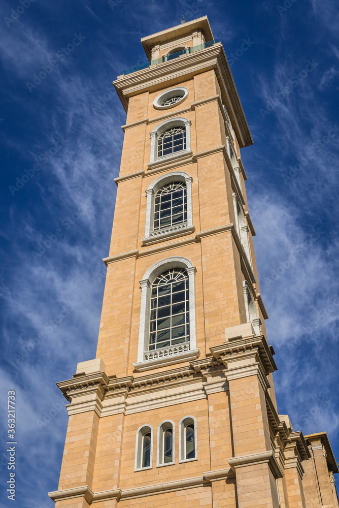 Bell tower of St George cathedral in Beirut, capital city of Lebanon