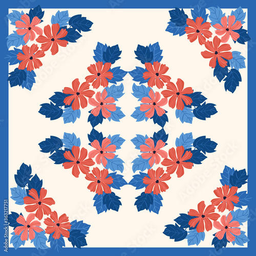 Unusual scarf floral print. Modern style millefleurs. Floral pretty background for scarf print, textile, covers, surface, scrapbooking, decoupage. Bandana, pareo, home textile design