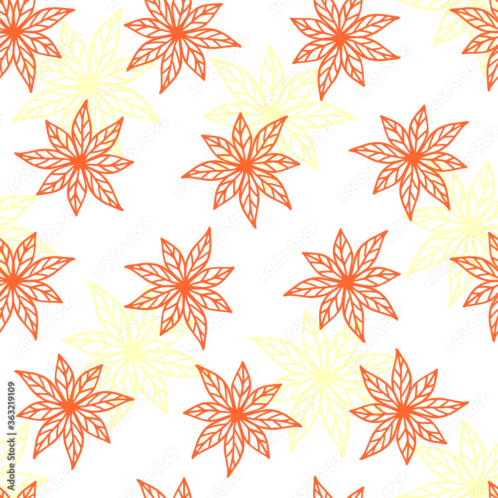 Red collected leaves on a white background with pale yellow leaves. Vector autumn seamless pattern for wallpaper, wrapping paper, packaging, wrapper, printing on fabric, textile, clothes and bags Red collected leaves on a white background with pale yellow leaves. Vector autumn seamless pattern for wallpaper, wrapping paper, packaging, wrapper, printing on fabric, textile, clothes and bags