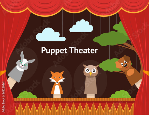 Cartoon Children Puppet Theater Background Card. Vector