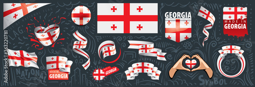 Vector set of the national flag of Georgia in various creative designs
