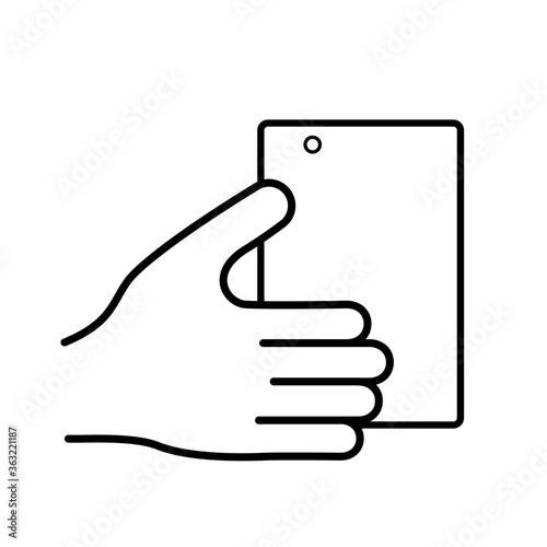 hand using tablet device line style icon