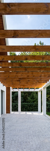 House veranda with wooden ceiling  panorama