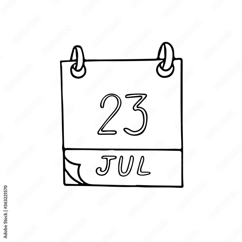 calendar hand drawn in doodle style. July 23. World Whale and Dolphin Day, date. icon, sticker, element, design. planning, business holiday calendar hand drawn in doodle style. July 23. World Whale and Dolphin Day, date. icon, sticker, element, design. planning, business holiday