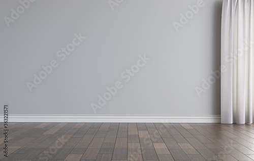 Empty room with a curtain and grey wall for mockup. 3D render. 3D image.