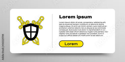 Line Medieval shield with crossed swords icon isolated on white background. Colorful outline concept. Vector.